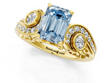 Yellow gold Fancy Blue Emerald Cut Diamond Solitaire Ring with Milgrain Pavé Band and Four-Prong Setting_172
