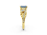 Yellow gold Fancy Blue Emerald Cut Diamond Solitaire Ring with Milgrain Pavé Band and Four-Prong Setting_173