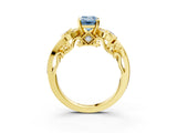 Yellow gold Fancy Blue Emerald Cut Diamond Solitaire Ring with Milgrain Pavé Band and Four-Prong Setting_174