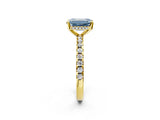Yellow gold Fancy Blue Emerald Cut Diamond Solitaire Ring with Pavé Band and Four-Prong Setting_67