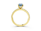Yellow gold Fancy Blue Emerald Cut Diamond Solitaire Ring with Pavé Band and Four-Prong Setting_68