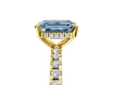 Yellow gold Fancy Blue Emerald Cut Diamond Solitaire Ring with Pavé Band and Four-Prong Setting_70