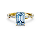 Yellow gold Fancy Blue Emerald Cut Diamond Solitaire Ring with Pavé Band and Hidden Halo_20