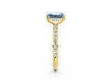 Yellow gold Fancy Blue Emerald Cut Diamond Solitaire Ring with Pavé Band and Hidden Halo_22