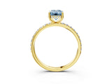 Yellow gold Fancy Blue Emerald Cut Diamond Solitaire Ring with Pavé Band and Hidden Halo_23