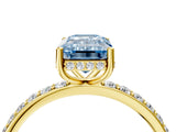 Yellow gold Fancy Blue Emerald Cut Diamond Solitaire Ring with Pavé Band and Hidden Halo_24