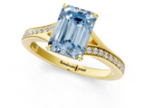 Yellow gold Fancy Blue Emerald Cut Diamond Solitaire Ring with Pavé Band and Prong Setting_13