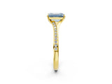 Yellow gold Fancy Blue Emerald Cut Diamond Solitaire Ring with Pavé Band and Prong Setting_14