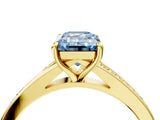 Yellow gold Fancy Blue Emerald Cut Diamond Solitaire Ring with Pavé Band and Prong Setting_16