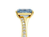 Yellow gold Fancy Blue Emerald Cut Diamond Solitaire Ring with Pavé Band and Prong Setting_17