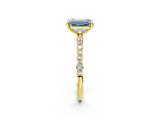 Yellow gold Fancy Blue Emerald Cut Diamond Solitaire Ring with Pave Band and Four Prong Setting_91