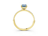 Yellow gold Fancy Blue Emerald Cut Diamond Solitaire Ring with Pave Band and Four Prong Setting_92