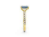 Yellow gold Fancy Blue Emerald Cut Diamond Solitaire Ring with Round  Pavé Band and Four-Prong Setting_38