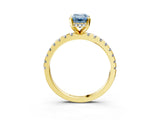 Yellow gold Fancy Blue Emerald Cut Diamond Solitaire Ring with Round  Pavé Band and Four-Prong Setting_39
