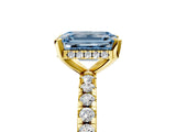 Yellow gold Fancy Blue Emerald Cut Diamond Solitaire Ring with Round  Pavé Band and Four-Prong Setting_41