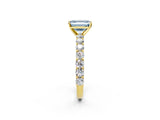 Yellow gold Fancy Blue Emerald Cut Diamond Solitaire Ring with Shared Prong Pavé Band and Four-Prong Setting_59