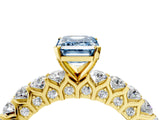 Yellow gold Fancy Blue Emerald Cut Diamond Solitaire Ring with Shared Prong Pavé Band and Four-Prong Setting_61