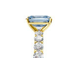 Yellow gold Fancy Blue Emerald Cut Diamond Solitaire Ring with Shared Prong Pavé Band and Four-Prong Setting_62