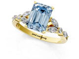 Yellow gold Fancy Blue Emerald Cut Diamond Solitaire Ring with Side Stones and Four-Prong Setting_244