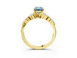 Yellow gold Fancy Blue Emerald Cut Diamond Solitaire Ring with Side Stones and Four-Prong Setting_246