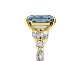 Yellow gold Fancy Blue Emerald Cut Diamond Solitaire Ring with Side Stones and Four-Prong Setting_248