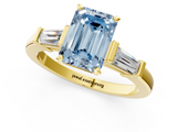 Yellow gold Fancy Blue Emerald  Cut Diamond Solitaire Ring with Tapered Baguette Accents and Four-Prong Setting_64