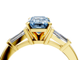 Yellow gold Fancy Blue Emerald  Cut Diamond Solitaire Ring with Tapered Baguette Accents and Four-Prong Setting_67