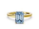 Yellow gold Fancy Blue Emerald Cut Diamond Solitaire Ring with Thin Band and Prong Setting_12