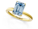 Yellow gold Fancy Blue Emerald Cut Diamond Solitaire Ring with Thin Band and Prong Setting_13