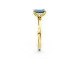 Yellow gold Fancy Blue Emerald Cut Diamond Solitaire Ring with Thin Band and Prong Setting_14