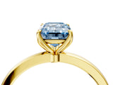 Yellow gold Fancy Blue Emerald Cut Diamond Solitaire Ring with Thin Band and Prong Setting_16