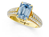 Yellow gold Fancy Blue Emerald Cut Diamond Solitaire Ring with Three-Row Pavé Band and Four-Prong Setting_38