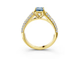 Yellow gold Fancy Blue Emerald Cut Diamond Solitaire Ring with Three-Row Pavé Band and Four-Prong Setting_40