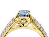 Yellow gold Fancy Blue Emerald Cut Diamond Solitaire Ring with Three-Row Pavé Band and Four-Prong Setting_41