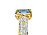 Yellow gold Fancy Blue Emerald Cut Diamond Solitaire Ring with Three-Row Pavé Band and Four-Prong Setting_42