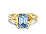Yellow gold Fancy Blue Emerald Cut Diamond Solitaire Twist Band Prong Setting Ring_55