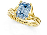 Yellow gold Fancy Blue Emerald Cut Diamond Solitaire Twist Band Prong Setting Ring_56