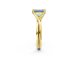Yellow gold Fancy Blue Emerald Cut Diamond Solitaire Twist Band Prong Setting Ring_57
