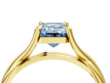 Yellow gold Fancy Blue Emerald Cut Diamond Solitaire Twist Band Prong Setting Ring_59
