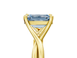 Yellow gold Fancy Blue Emerald Cut Diamond Solitaire Twist Band Prong Setting Ring_60