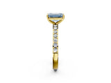 Yellow gold Fancy Blue Emerald  Cut Diamond Solitaire with Pave Band and Four-Prong Setting 2