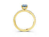 Yellow gold Fancy Blue Emerald  Cut Diamond Solitaire with Pave Band and Four-Prong Setting 3