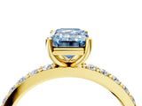 Yellow gold Fancy Blue Emerald  Cut Diamond Solitaire with Pave Band and Four-Prong Setting 4