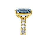 Yellow gold Fancy Blue Emerald  Cut Diamond Solitaire with Pave Band and Four-Prong Setting 5