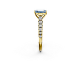 Yellow gold Fancy Blue Emerald  Cut Diamond Solitaire with Pave Band and Four-Prong Setting_120