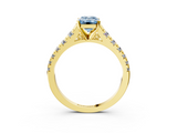 Yellow gold Fancy Blue Emerald  Cut Diamond Solitaire with Pave Band and Four-Prong Setting_121