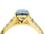 Yellow gold Fancy Blue Emerald  Cut Diamond Solitaire with Pave Band and Four-Prong Setting_122
