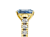 Yellow gold Fancy Blue Emerald  Cut Diamond Solitaire with Pave Band and Four-Prong Setting_123