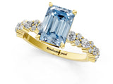 Yellow gold Fancy Blue Emerald Cut Diamond Solitaire with Side Stones, Pave Band, Four-Prong Setting_72