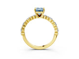 Yellow gold Fancy Blue Emerald Cut Diamond Solitaire with Side Stones, Pave Band, Four-Prong Setting_74